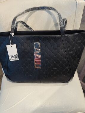 Cavalli Class Black Quilted Logo Tote